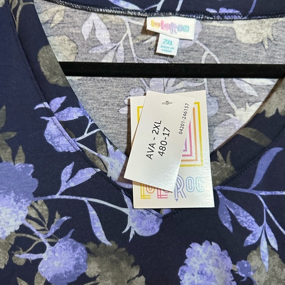 Lularoe AVA Women’s Size 2XL Blue Floral V-neck Mutton Long Sleeve Dress NWT - Picture 6 of 8